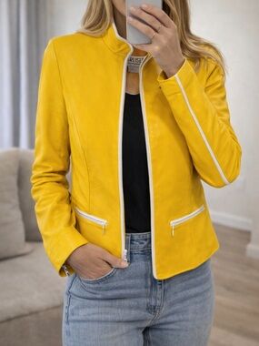 Carlisle Bright Yellow Leather Jacket with White Trim